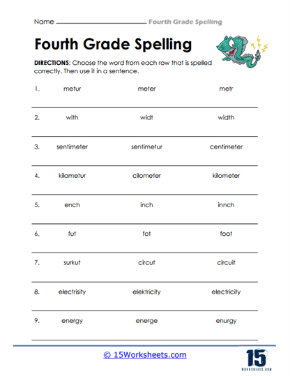 Spell and Use in a Sentence Worksheet