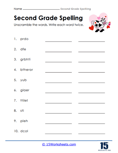 Second Grade Scramble Worksheet