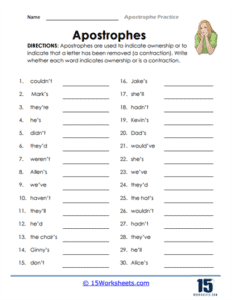 Apostrophe Worksheets - 15 Worksheets.com