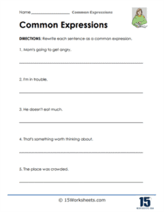 Common Expressions Worksheets | Language - 15 Worksheets.com