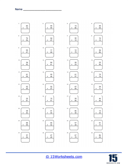 Flashcard Double Digit Products Worksheet