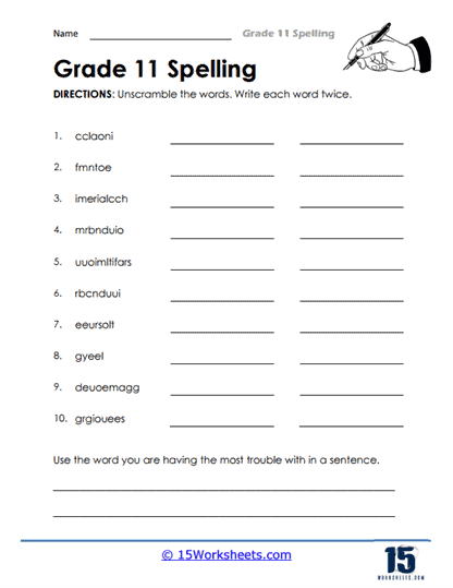 11th Grade Scrambles Worksheet