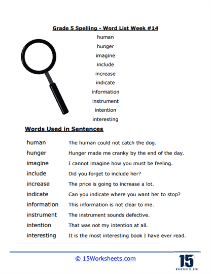 Week #14 Word List - H & i Words