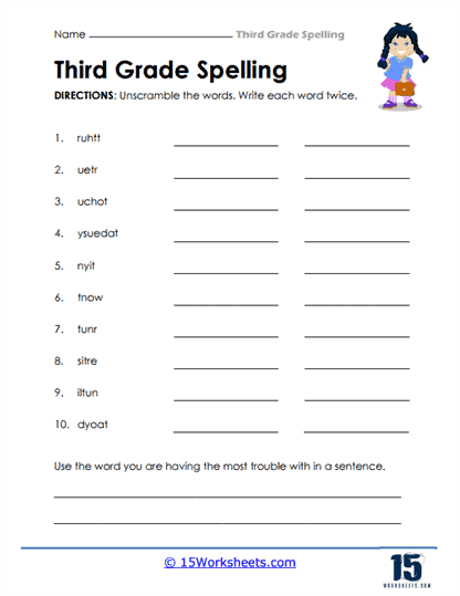 3rd Grade Unscramble Worksheet