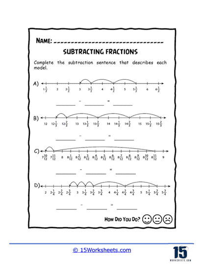 Subtract Missing Fractions Worksheet
