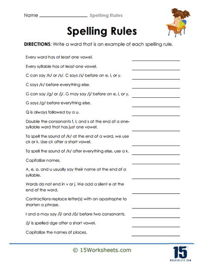 Spelling Rules Worksheets