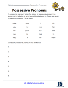 Possessive Pronouns Worksheets - 15 Worksheets.com