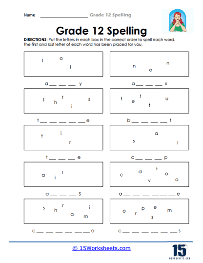 12th Grade Spelling Worksheets