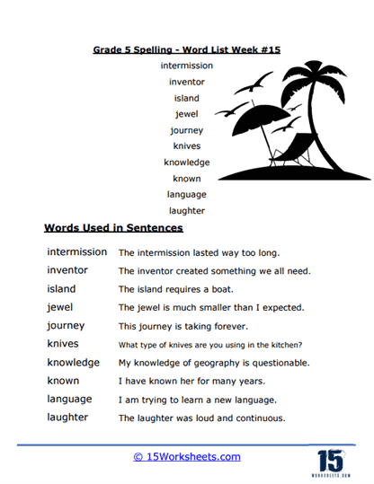 Week #15 Word List - I, J, K, L Words
