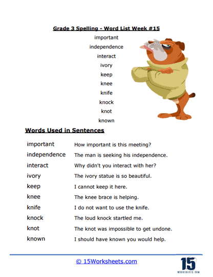 Week #15 Word List - I & K Words