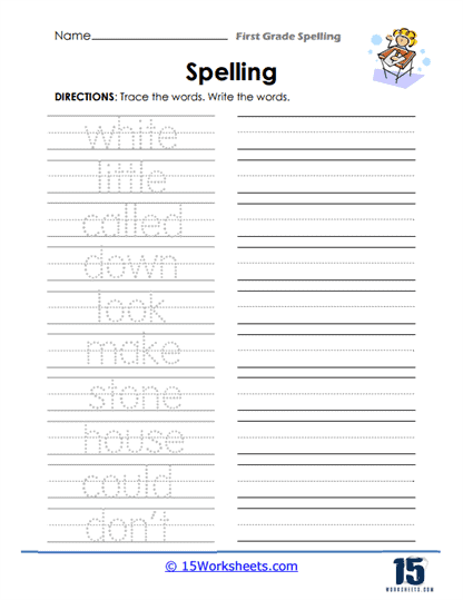 Trace and Write Spelling Worksheet