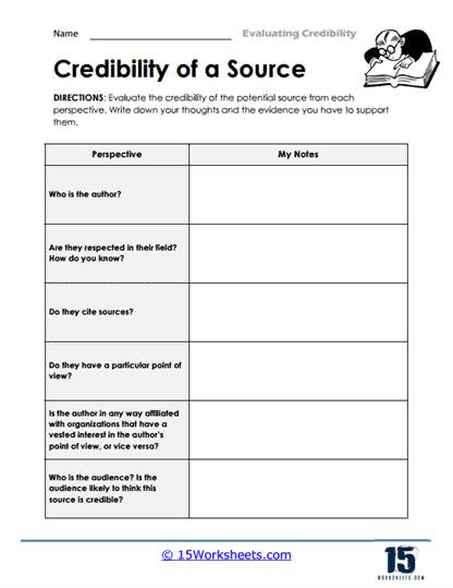 Evaluating Credibility Worksheets