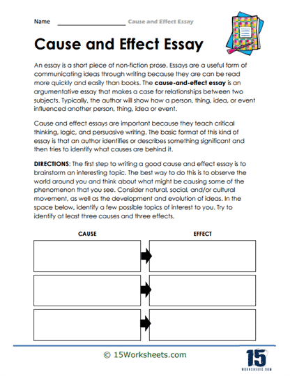 Cause and Effect Essay Worksheets