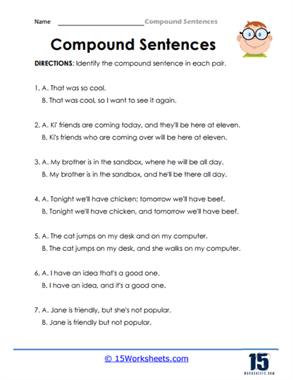 Compound Sentence Worksheets