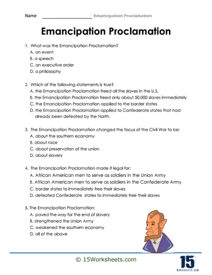 Emancipation Proclamation Worksheets