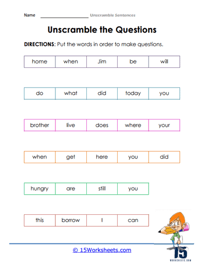 Unscramble Sentences Worksheets