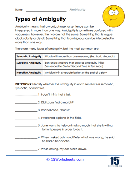 Ambiguity Worksheets