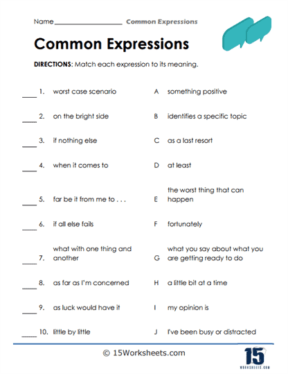 Common Expression Worksheets