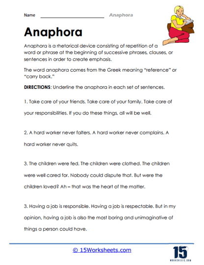 Anaphora Worksheets