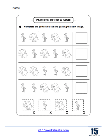 Elephants and Flamingo Pattern Worksheet