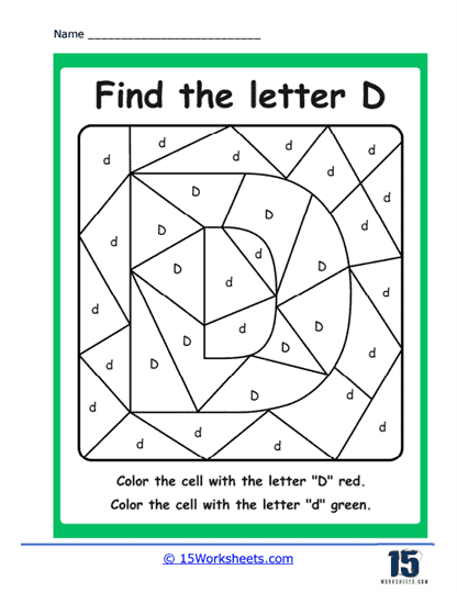 Letter D Coloring Puzzle Worksheet