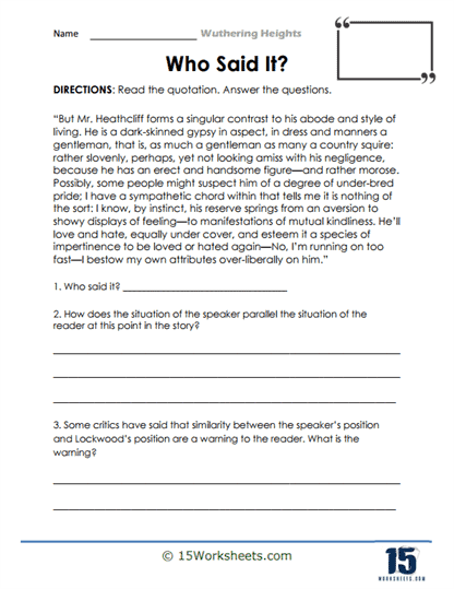 Wuthering Heights Worksheets
