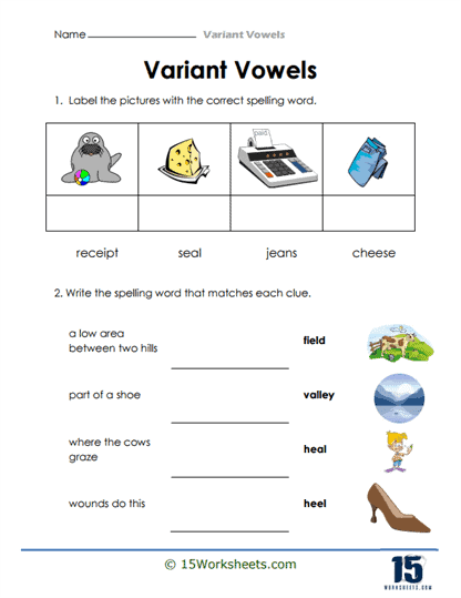 Variant Vowel Worksheets