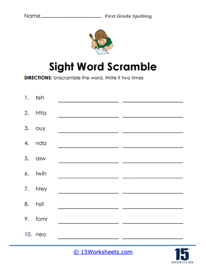 Sight Word Scramble Worksheet