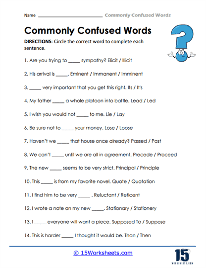 Commonly Confused Words Worksheets - 15 Worksheets.com