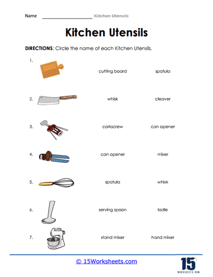 Kitchen Utensils Worksheets 15 Worksheets com