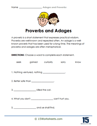 Adages and Proverbs Worksheets