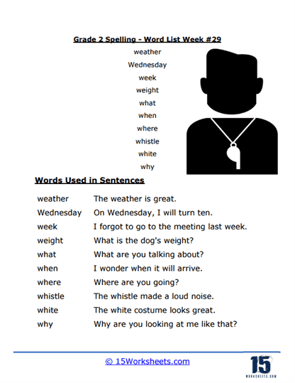 Week #29 Word List - W Words