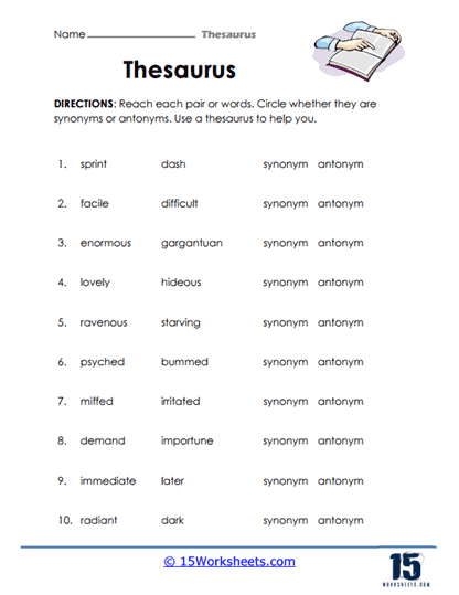 Thesaurus Worksheets