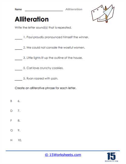Alliterative Phrases Worksheet