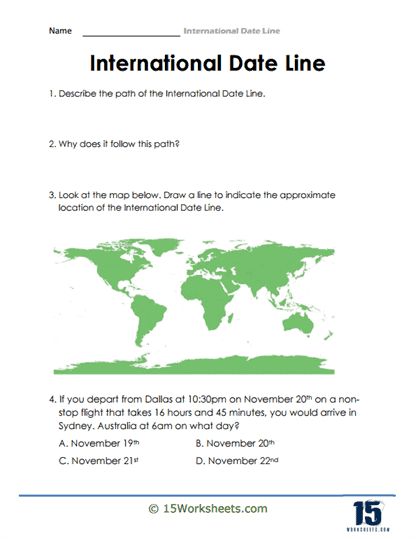 International Date Line Worksheets