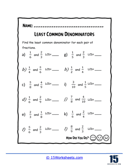 Common Denominators Worksheets - 15 Worksheets.com