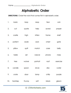 Alphabetic Order Worksheets - 15 Worksheets.com