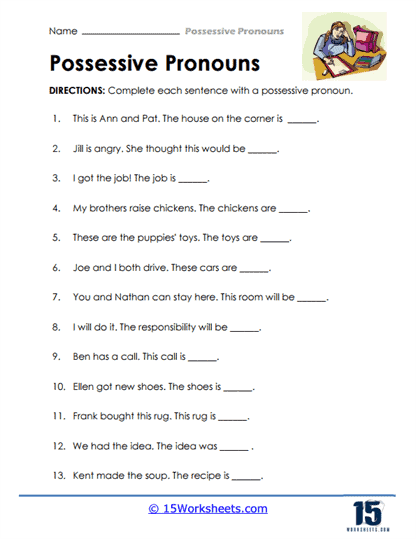 Possessive Pronouns Worksheets 15 Worksheets com