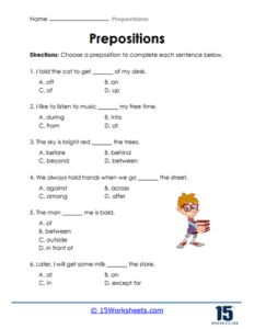 Prepositions Worksheets - 15 Worksheets.com