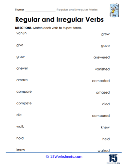 Regular Verb Matching Activity - Present Simple, Past Simple and