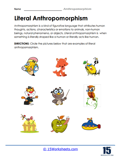 Anthropomorphism Worksheets