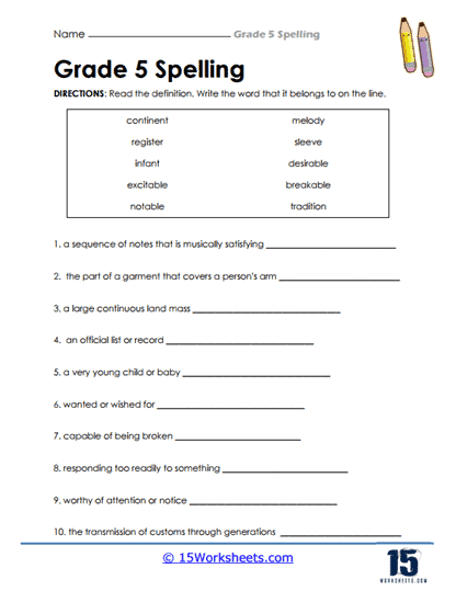 5th Grade Spelling Words Worksheets - 15 Worksheets.com