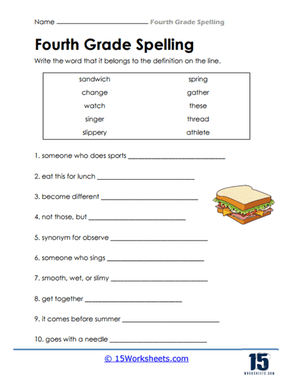 4th Grade Spelling Words Worksheets 15
