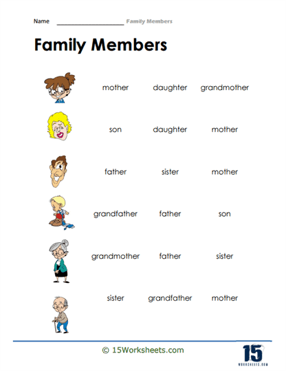 family members worksheet for grade 1