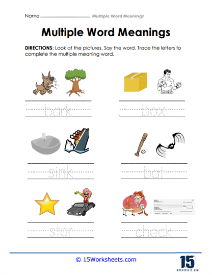 Multiple Word Meaning Worksheets