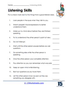Listening Skills Worksheets - 15 Worksheets.com
