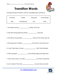 Transition Words Worksheets - 15 Worksheets.com