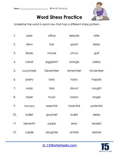 Word Stress Worksheets - 15 Worksheets.com