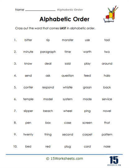 Alphabetic Order Worksheets