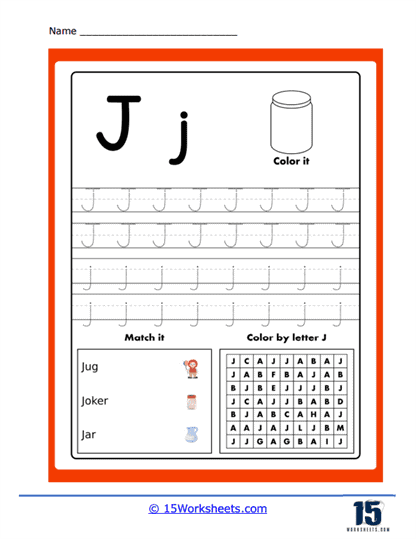 Color, Match, and J Puzzle Worksheet
